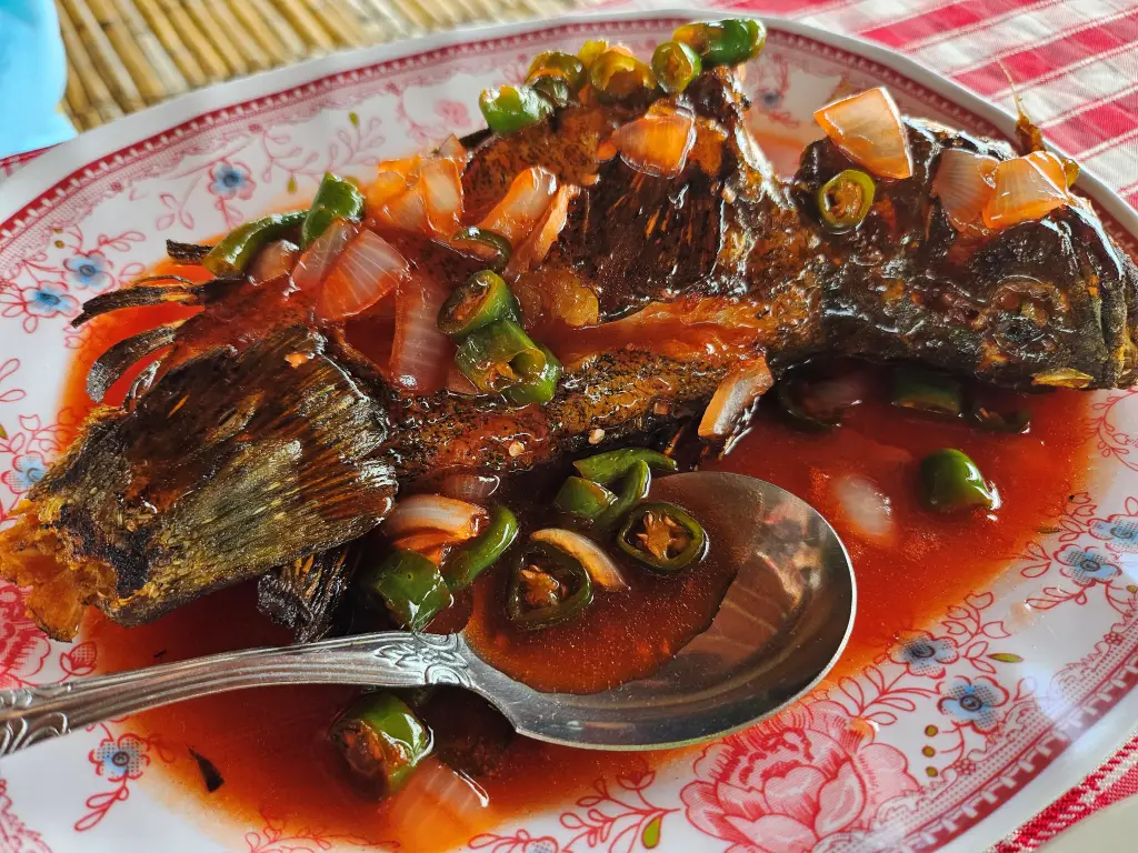 Whole cooked Grouper fish with sweet and savory sauce