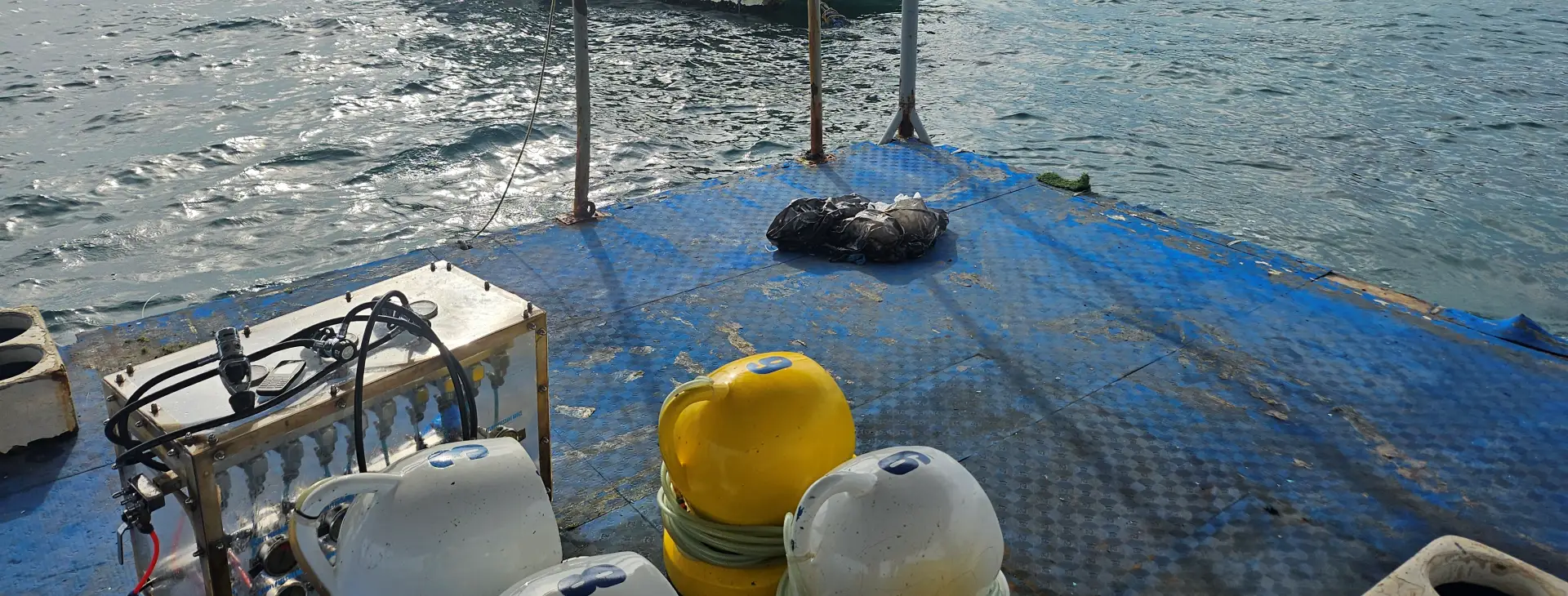 Cebu Helmet diving platform and air supply equipment on the boat