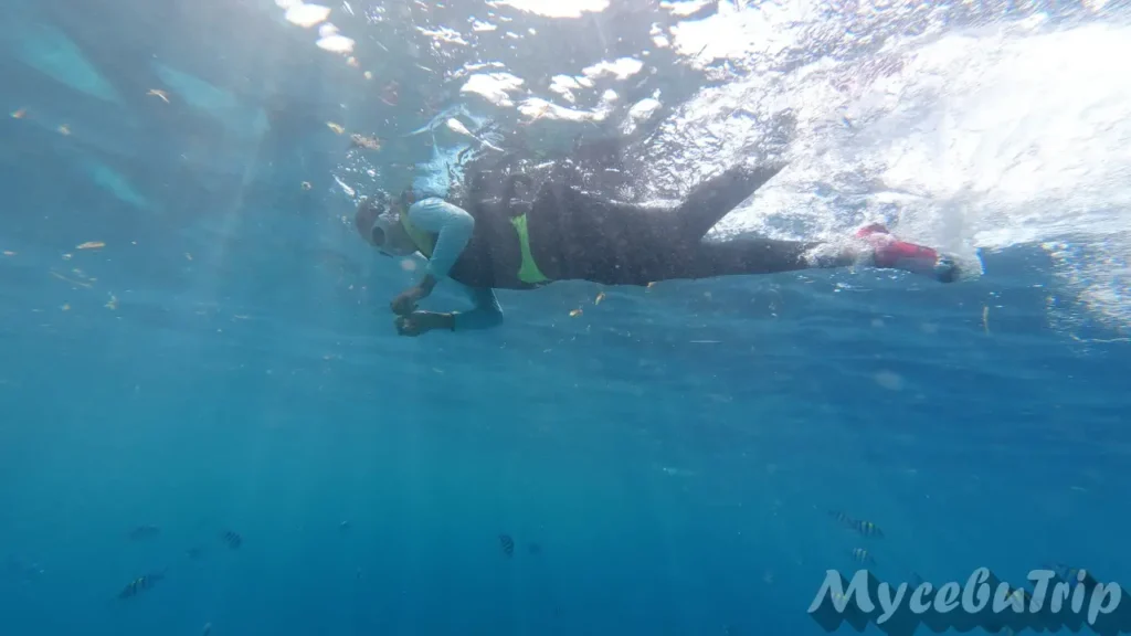 Swimming in the crystal clear waters of Hilutungan Island