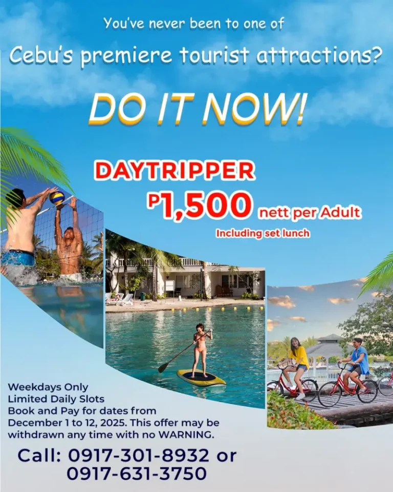 Plantation Bay Cebu Day Use Promo Poster - 1,500 Pesos Nett with Lunch (Valid Weekdays Dec 1-12, 2025)
