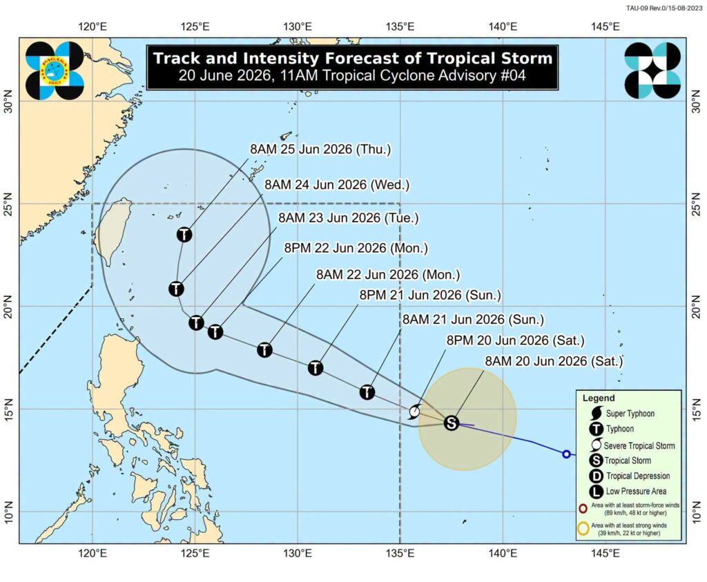 Typhoon Mekkhala track and intensity forecast map, PAGASA advisory June 20 2026