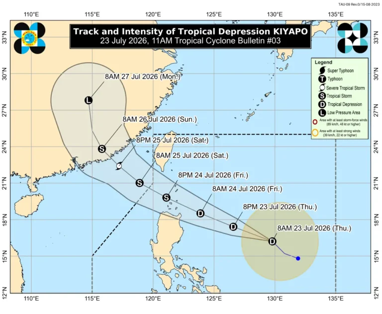 PAGASA forecast track map of Tropical Depression Kiyapo and Typhoon Noul affecting Cebu and Luzon Philippines