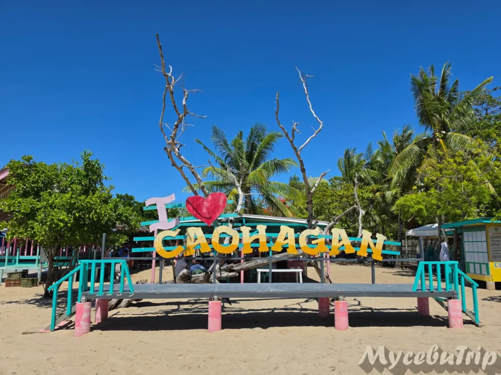 "I Love Caohagan" sign, a favorite photo stop on Caohagan Island, Cebu